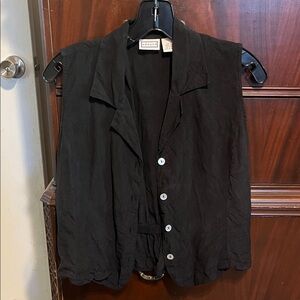 Black button down shirt with mother of pearl buttons by Edward 100% silk